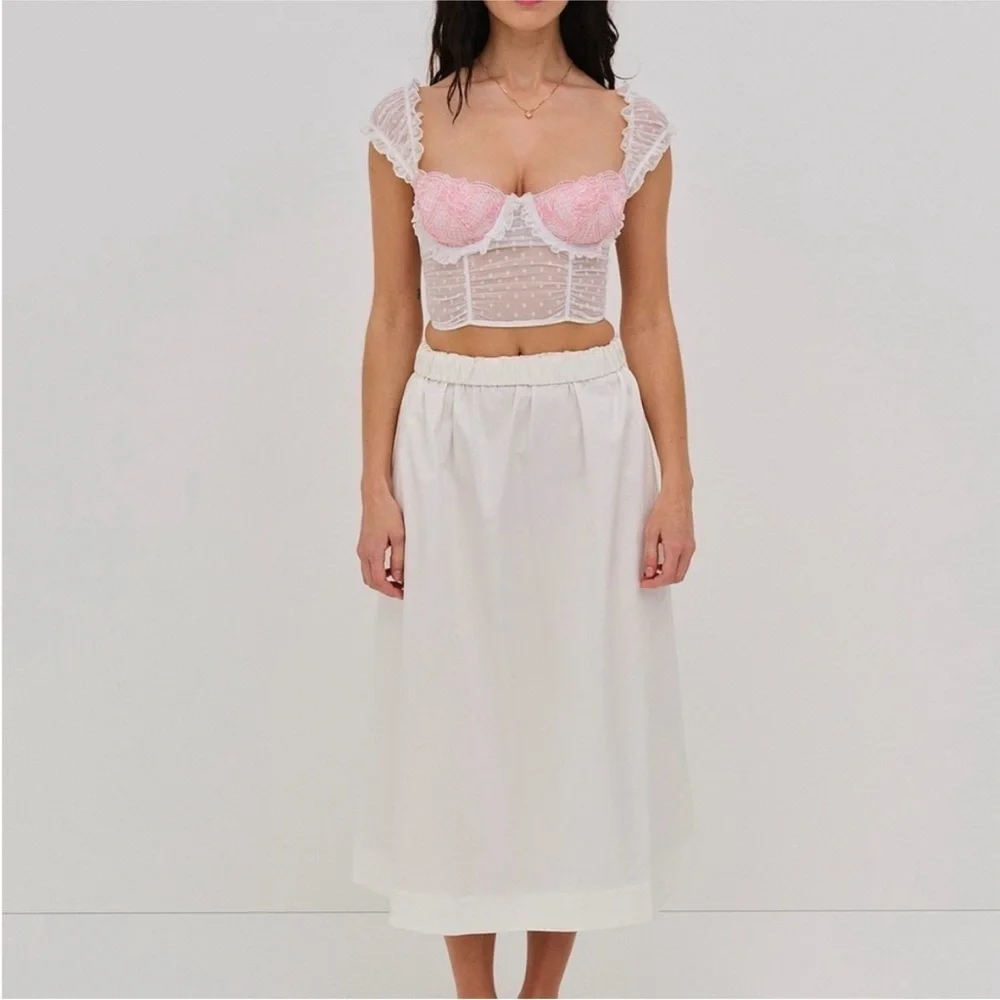 New! For Love And Lemons Tawny White and Pink Lace Crop Top 51427_4
